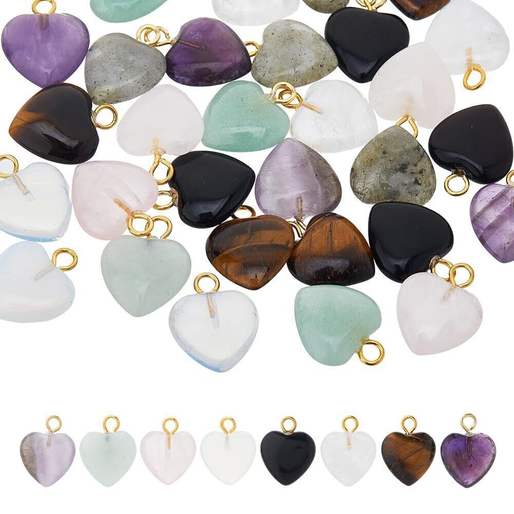 5149 32pcs Heart Stone Pendants 8 Colors Heart Mixed Crystal Agate Stone